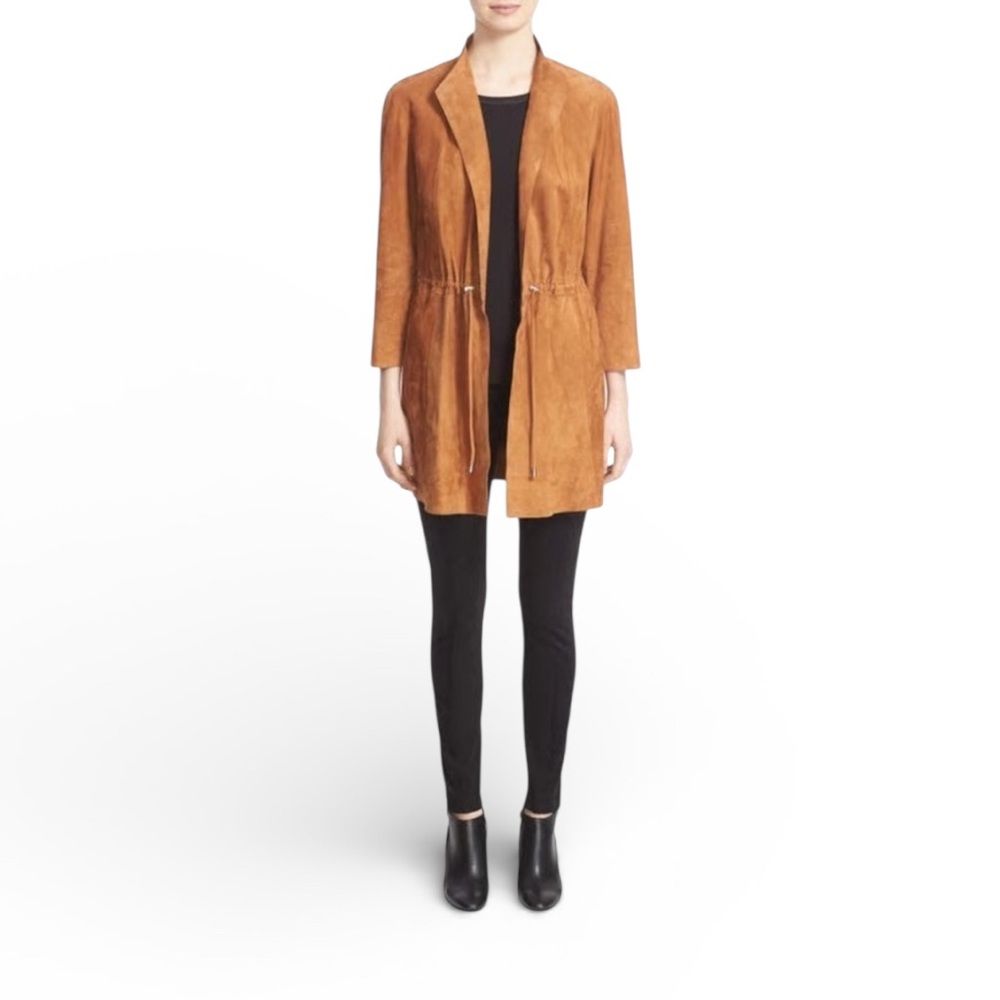 Suede Drawstring Waist Jacket - Brown - image 2